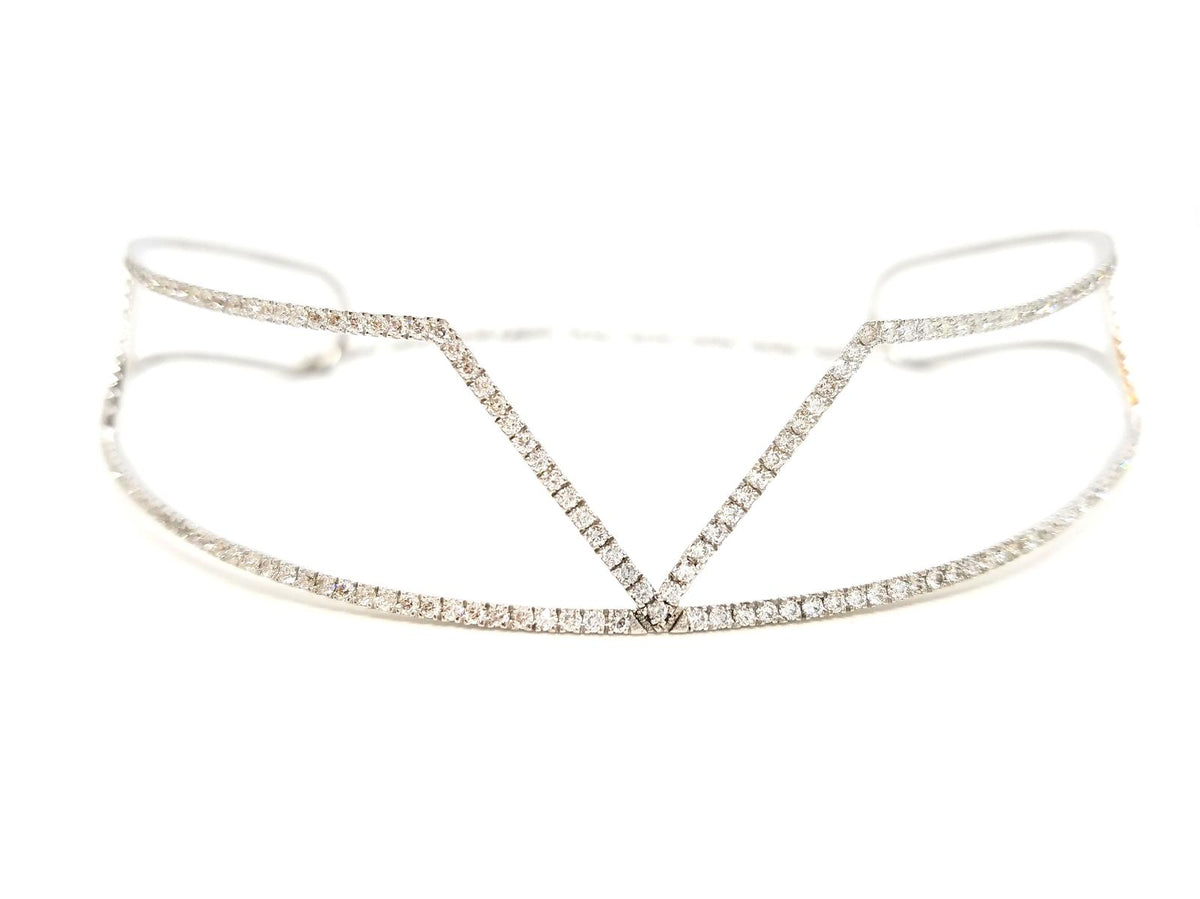 Collier Ras de cou graphique en or blanc et diamants