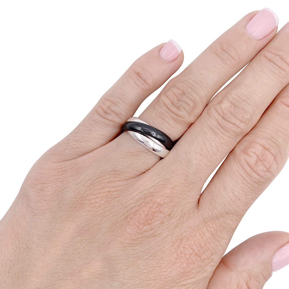 Bague Alliance CARTIER "Trinity" en or blanc et céramique - Castafiore