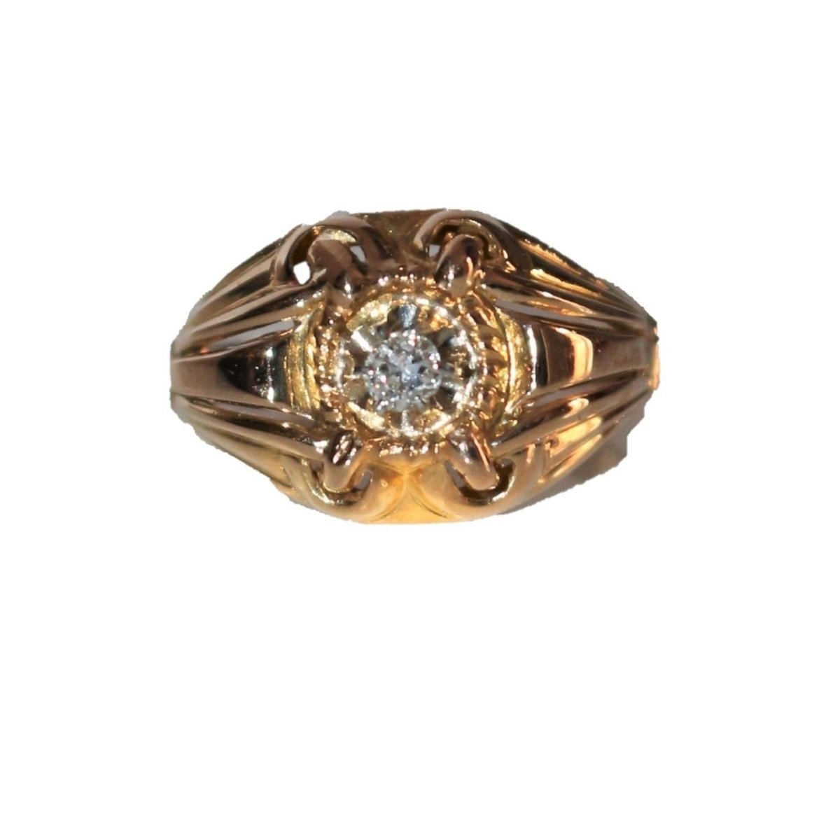 Bague Années 40 Godronnée Et Ajourée - Castafiore