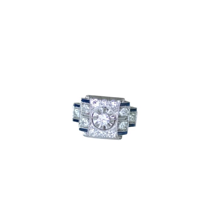 Bague Art Déco diamants et saphirs synthétiques - Castafiore