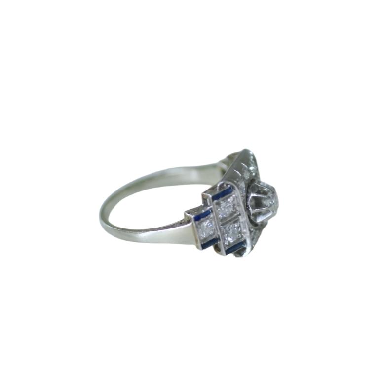 Bague Art Déco diamants et saphirs synthétiques - Castafiore