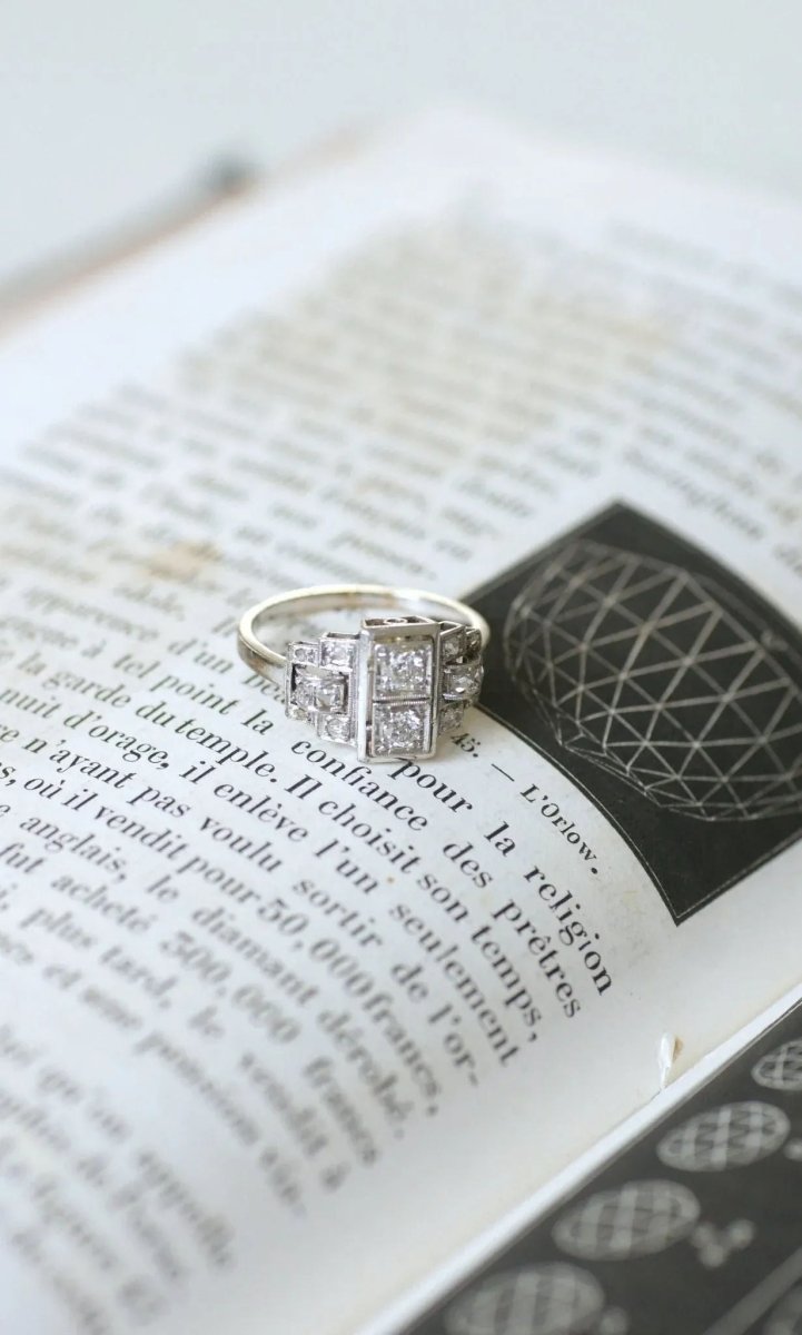 Bague Art Déco diamants sur platine - Castafiore