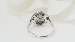 Bague Art Déco en or blanc, saphir calibrés et diamants - Castafiore