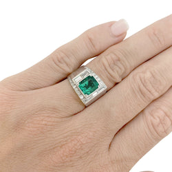 Bague Art Déco en platine, émeraude et diamants - Castafiore