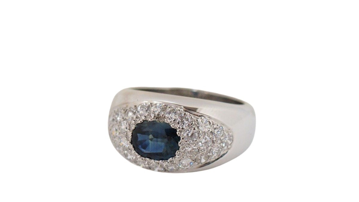 Bague Bandeau en or blanc, saphir et diamants - Castafiore