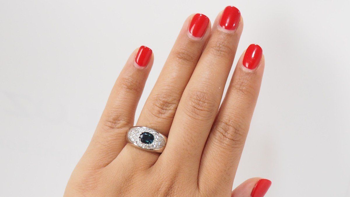 Bague Bandeau en or blanc, saphir et diamants - Castafiore