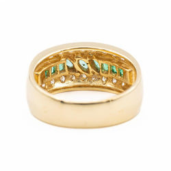 Bague Bandeau en or jaune, diamants et émeraude - Castafiore