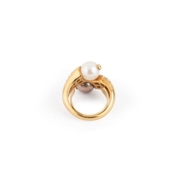 Bague BOUCHERON Toi et Moi en or jaune, perles et diamants - Castafiore