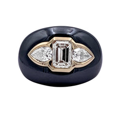 Bague BULGARI en or jaune, hématite et diamants - Castafiore