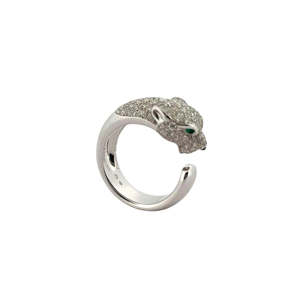 Bague CARTIER Panthère "Massai" en or blanc émeraudes, onyx et diamants - Castafiore