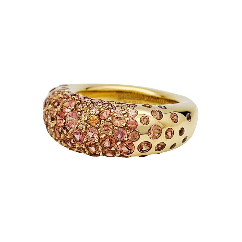 Bague CHAUMET modèle "Caviar" en or jaune, saphirs oranges - Castafiore