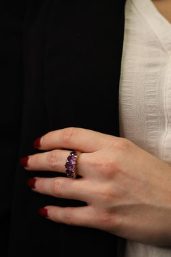 Bague Cocktail en or jaune, diamants et améthyste - Castafiore