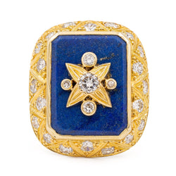 Bague Cocktail en or jaune, lapis-lazuli et diamants - Castafiore