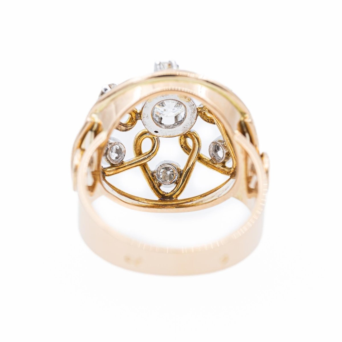 Bague Cocktail en or jaune, platine et diamant - Castafiore