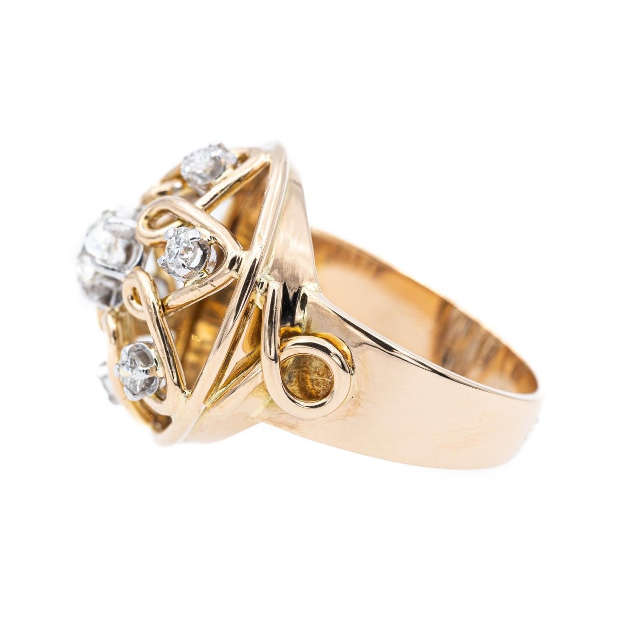 Bague Cocktail en or jaune, platine et diamant - Castafiore