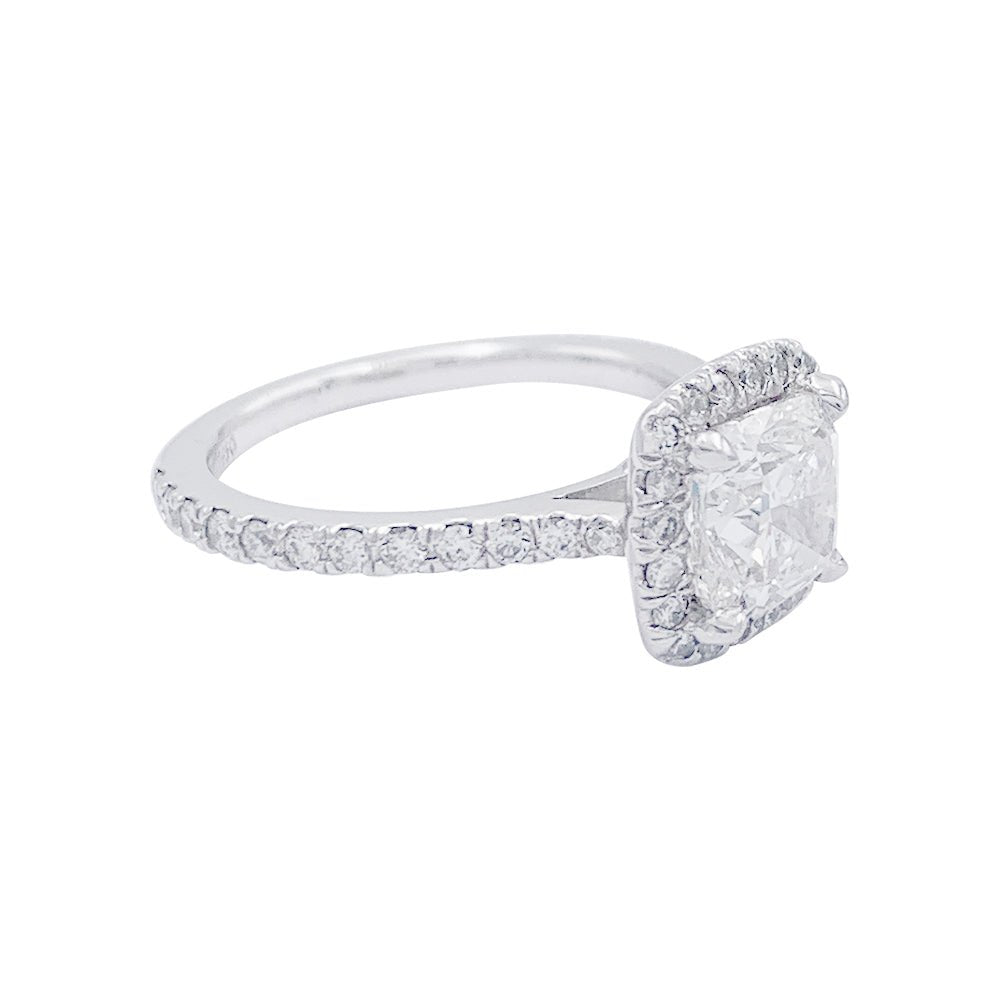 Bague diamant coussin, platine - Castafiore