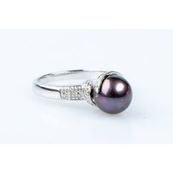 Bague diamant perle de Tahiti en or blanc 18 carats - Castafiore
