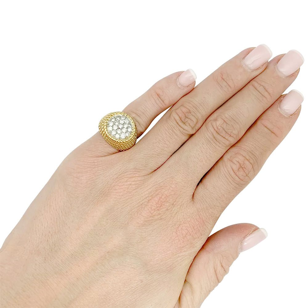 Bague dôme en or jaune, platine et diamants - Castafiore