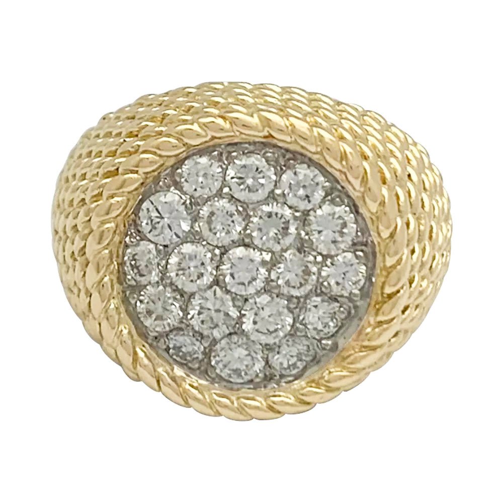 Bague dôme en or jaune, platine et diamants - Castafiore