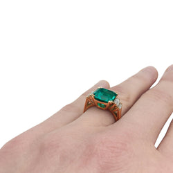 Bague émeraude 4,41 cts or jaune, diamants baguettes - Castafiore