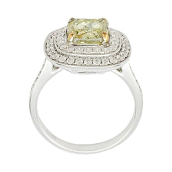 Bague en or blanc à entourage, centre diamant jaune 2,01 carats - Castafiore
