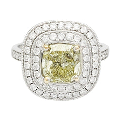 Bague en or blanc à entourage, centre diamant jaune 2,01 carats - Castafiore