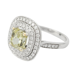 Bague en or blanc à entourage, centre diamant jaune 2,01 carats - Castafiore