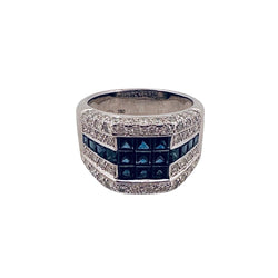 Bague en or blanc, diamants et saphirs calibrés - Castafiore