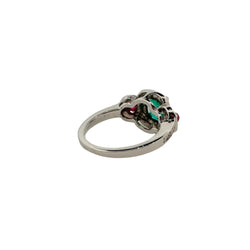 Bague en or blanc, émeraude, rubis et diamants - Castafiore