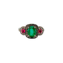Bague en or blanc, émeraude, rubis et diamants - Castafiore