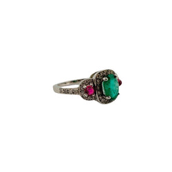 Bague en or blanc, émeraude, rubis et diamants - Castafiore