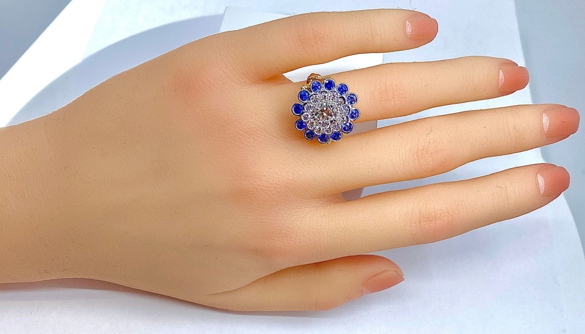 Bague en or jaune, or blanc, saphirs et diamants - Castafiore