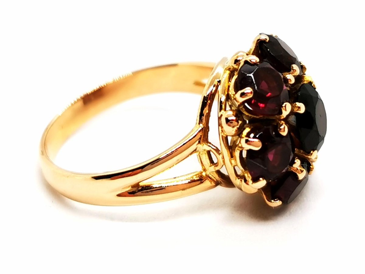 Bague Fleur Or jaune Grenat - Castafiore
