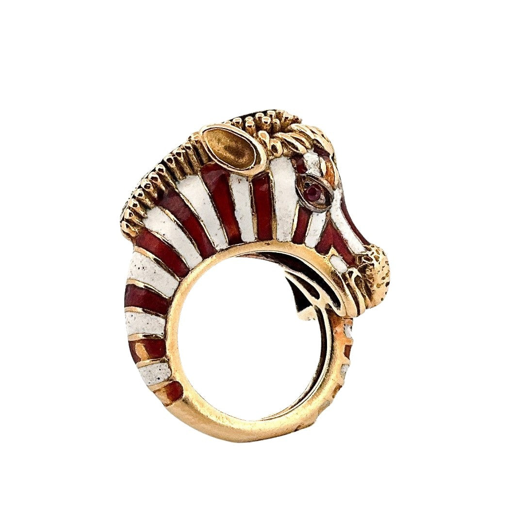 Bague FRASCAROLO "Zèbre" en or jaune et émail - Castafiore