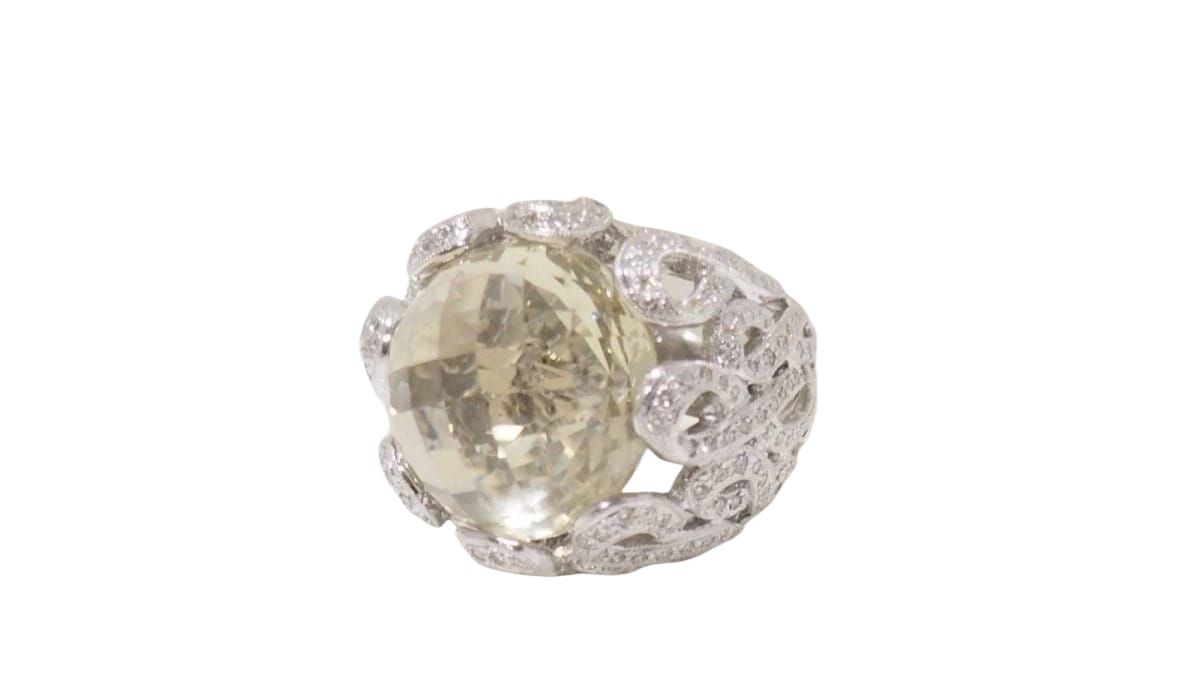Bague importante or blanc diamants et citrine - Castafiore