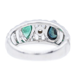 Bague Jonc ajouré en or blanc, saphir, émeraude et diamant - Castafiore