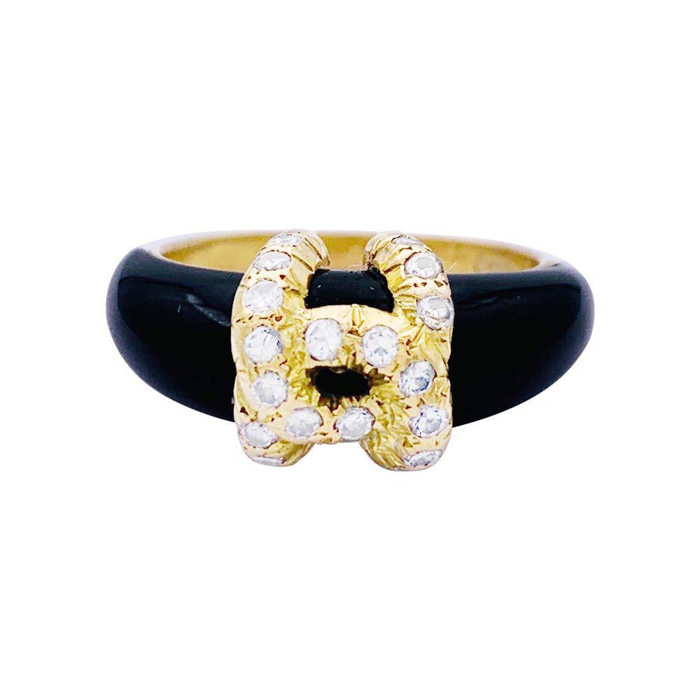 Bague Jonc CARTIER "Double C" en or jaune, onyx et diamants - Castafiore