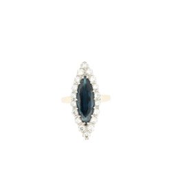 Bague Marquise en or jaune, saphir et diamants - Castafiore
