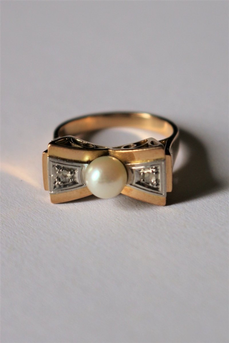 Bague Noeud Perle Et Roses - Castafiore