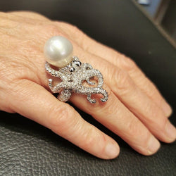 Bague or blanc perle diamants - Castafiore
