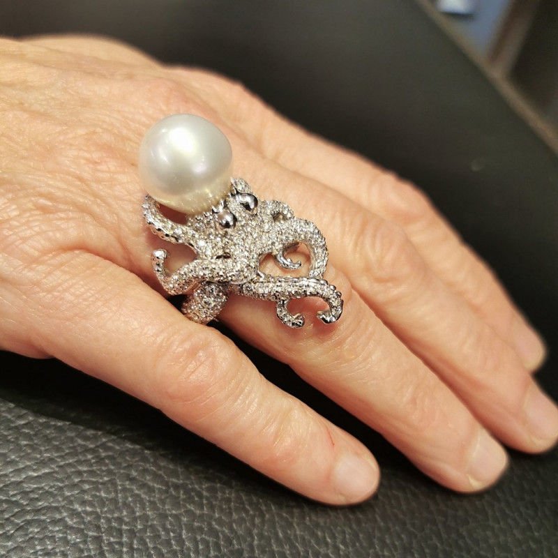 Bague or blanc perle diamants - Castafiore