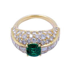Bague or jaune, émeraude et pavage diamants - Castafiore