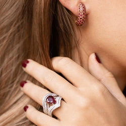 Bague Pavée diamants en or blanc et rubis - Castafiore