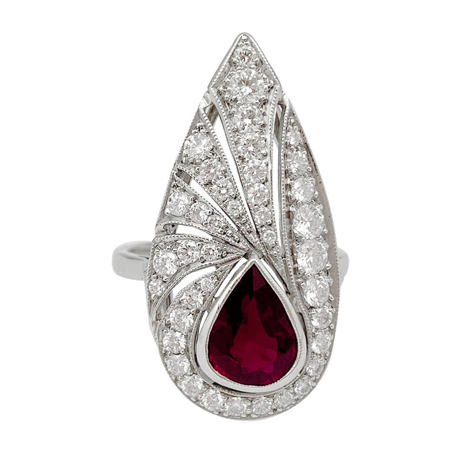 Bague platine, diamants, rubis de synthèse - Castafiore