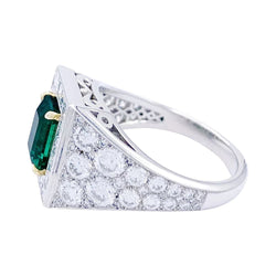 Bague, platine, or jaune, émeraude et diamant - Castafiore