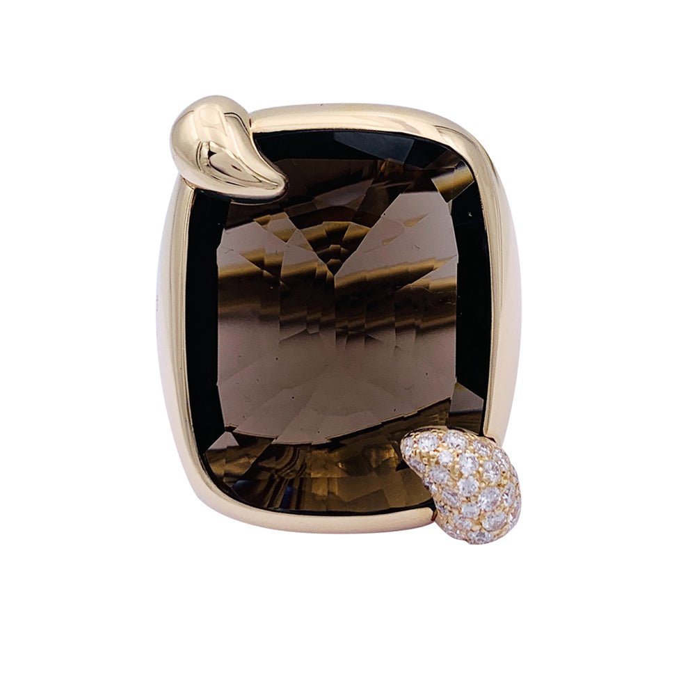 Bague POMELLATO "Ritratto" en or rose, quartz fumé et diamants - Castafiore