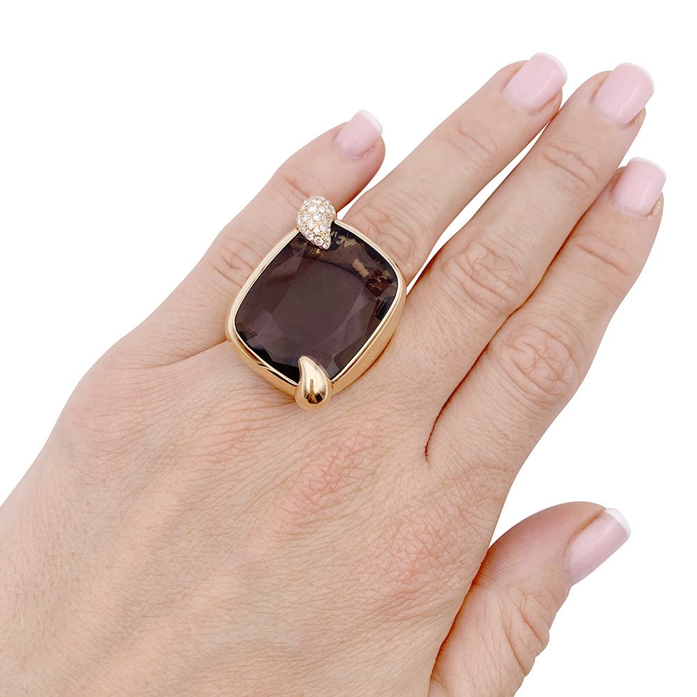 Bague POMELLATO "Ritratto" en or rose, quartz fumé et diamants - Castafiore