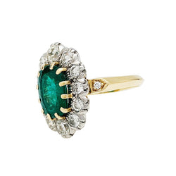 Bague pompadour or jaune et platine, émeraude 2.70 carats, diamants - Castafiore