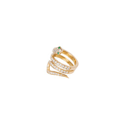 Bague Serpent en or jaune, diamants et émeraudes - Castafiore