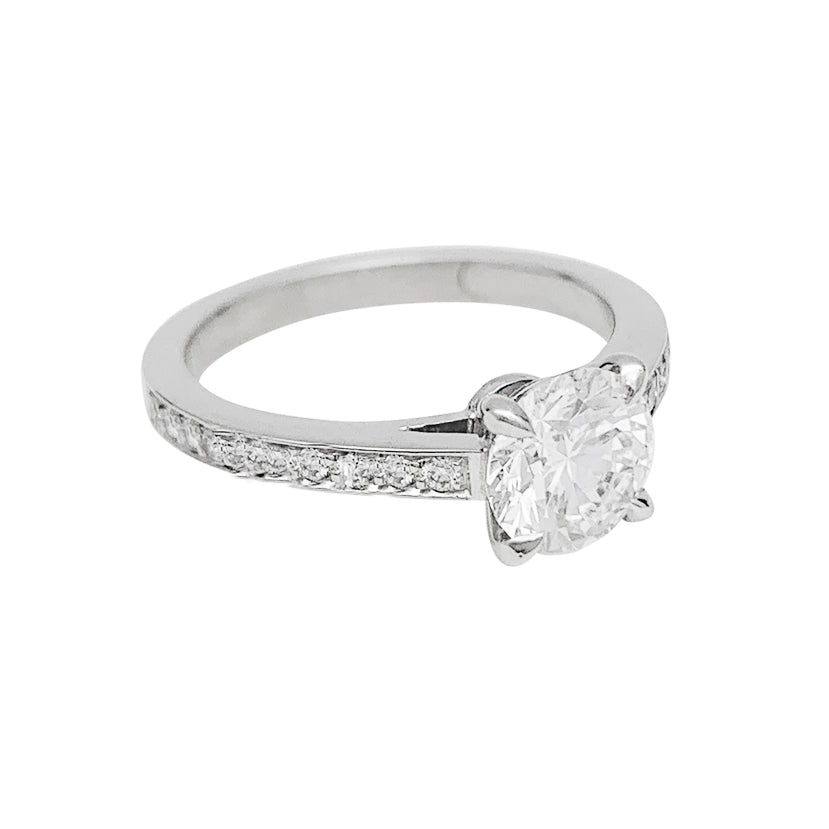 Bague Solitaire accompagné en platine - Castafiore